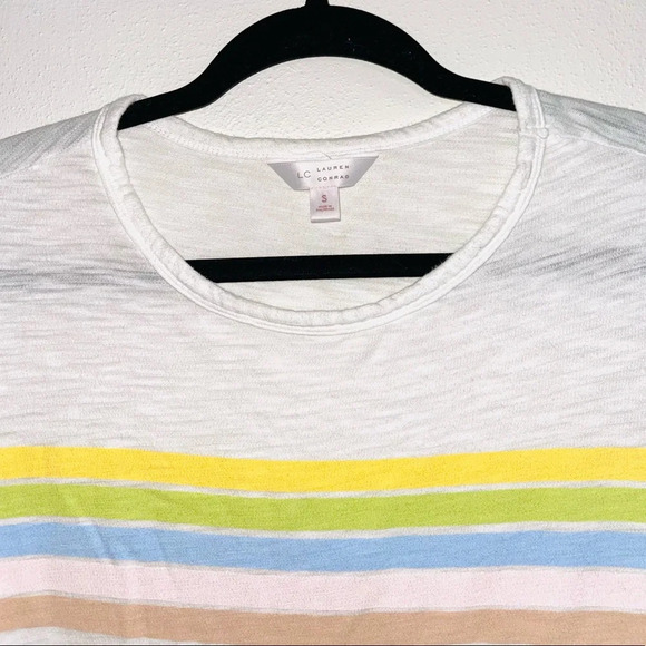 LC Lauren Conrad 100% Cotton White Pastel Striped Tee Small Women’s - Picture 2 of 11